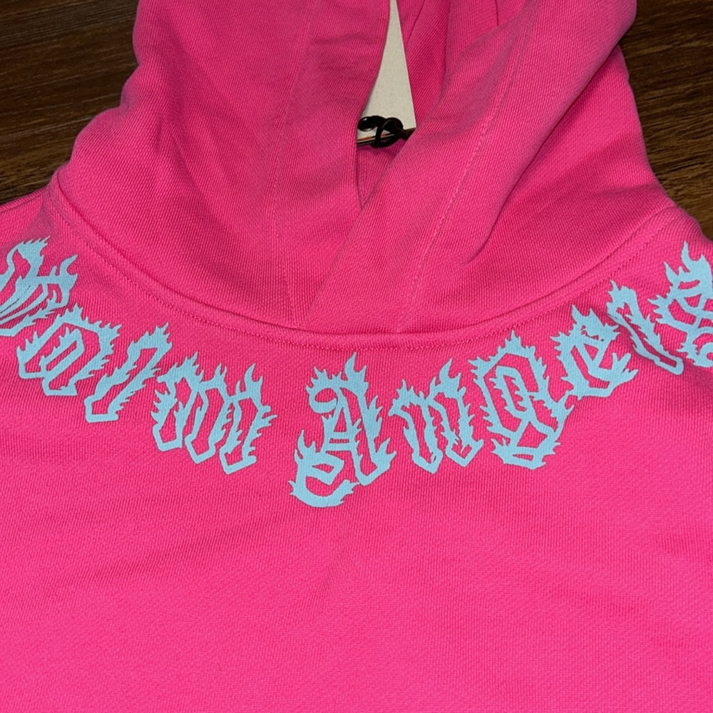 Palm Angels Heavyweight Unisex Neck Logo Kangaroo Pocket Hoodie NWT - Picture 3 of 9